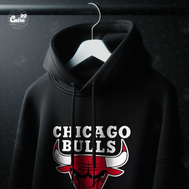 Chicago Bullsهودي اوفر سايز قطن بكابيشو باللون الاسود للرجال والنساء