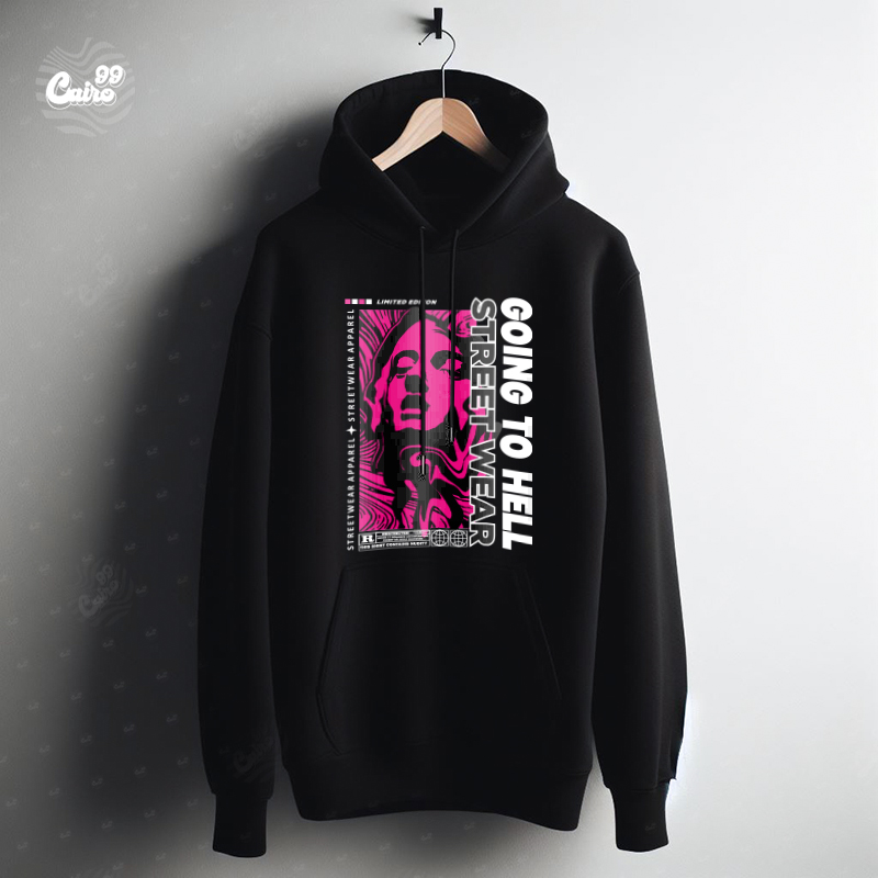 Going to hell هودي اوفر سايز قطن بكابيشو باللون الاسود  للرجال والنساء