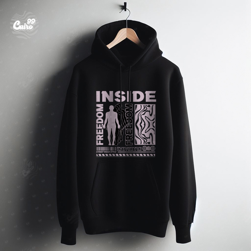 Inside Freedomهودي اوفر سايز قطن بكابيشو باللون الاسود للرجال والنساء