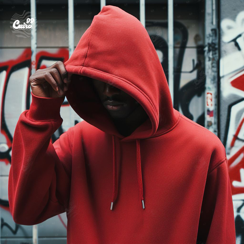هودي اوفر سايز قطن بكابيشو باللون الاحمر ساده للرجال والنساء