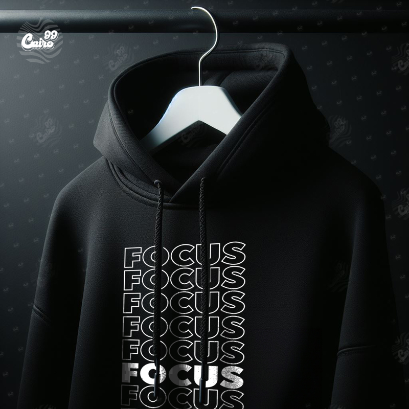 Focus هودي اوفر سايز قطن بكابيشو باللون الاسود للرجال والنساء