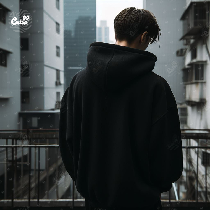 Focus هودي اوفر سايز قطن بكابيشو باللون الاسود للرجال والنساء