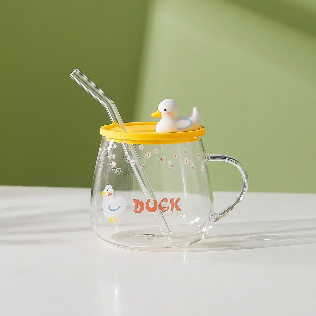 مج بايركس بيد و  شاليموه من الزجاج و غطاء سيليكون  علي شكل بطه  450 ملي