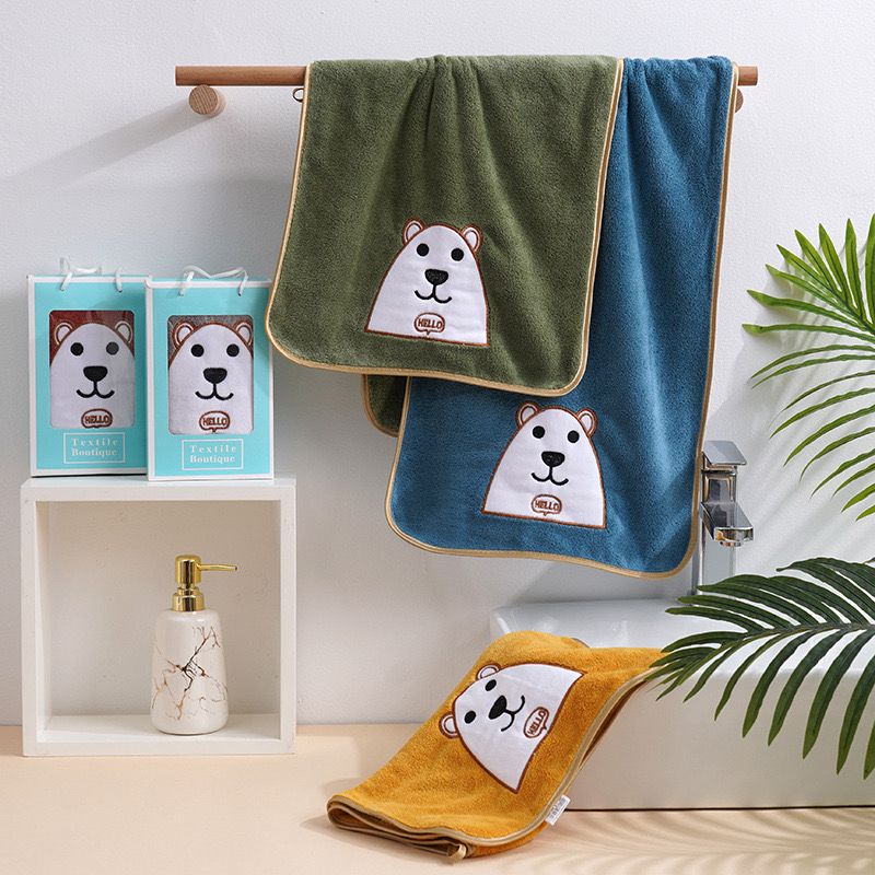 طقم فوط 5 قطع تنشيف يد مايكروفيبر قطيفه للمطبخ والحمام علي شكل دبدوب الوان مختلفة