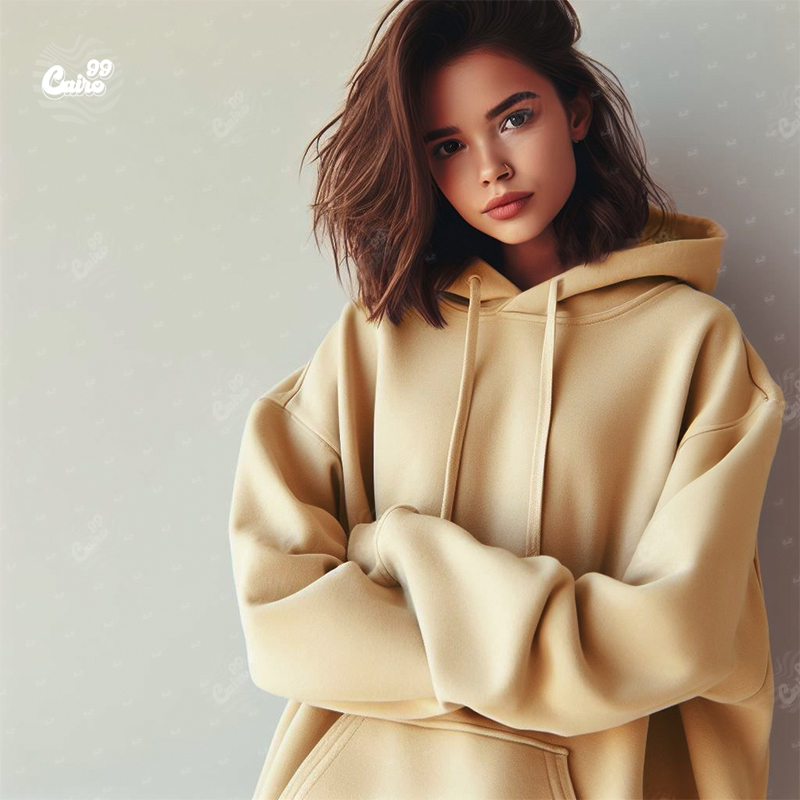 Have A Good Day هودي اوفر سايز قطن  باللون البيج