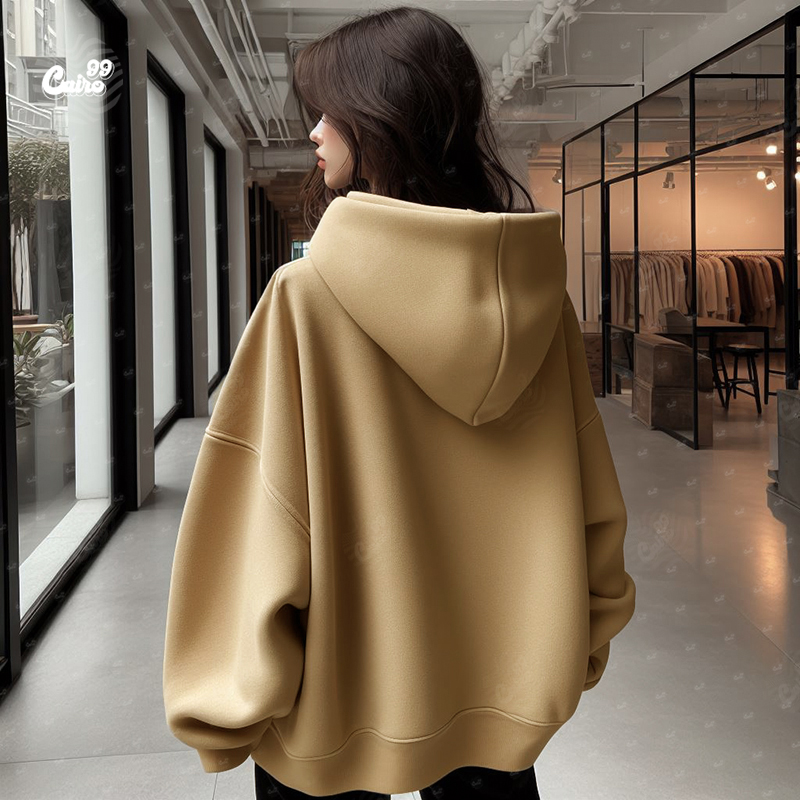 Abstract  هودي اوفر سايز قطن باللون البيج  