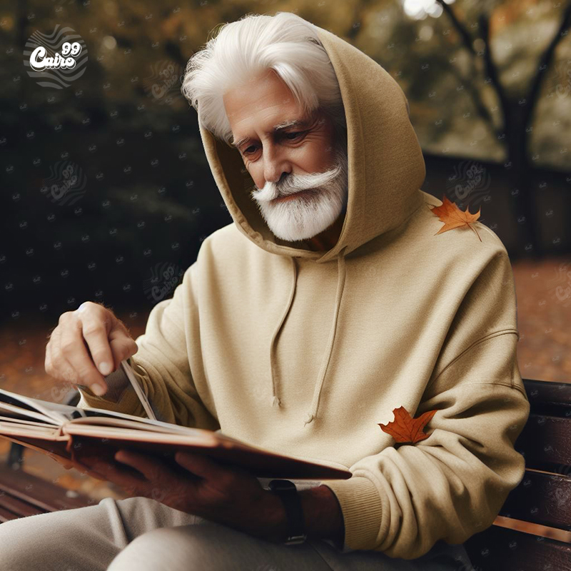 هودي اوفر سايز قطن باللون البيج للرجال