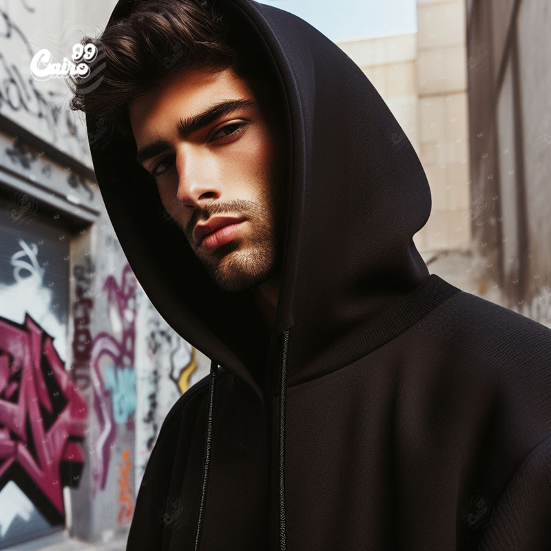 Human Being هودي اوفر سايز قطن باللون الاسود