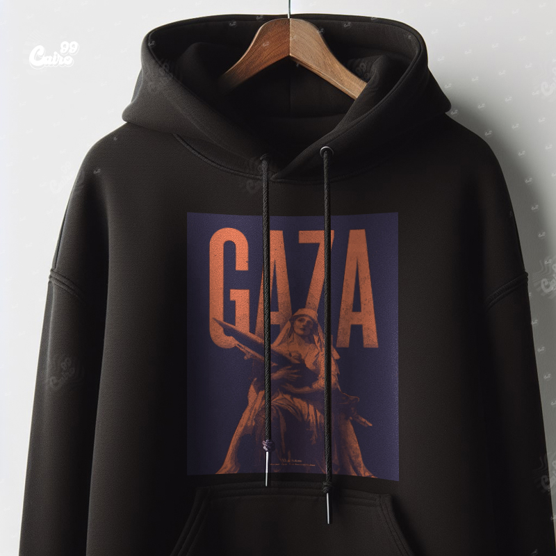 GAZA هودي اوفر سايز قطن باللون الاسود