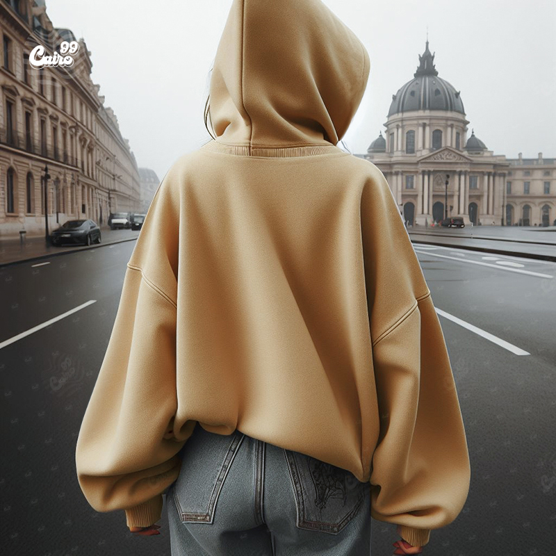 Mind your own Vibe هودي اوفر سايز قطن باللون البيج