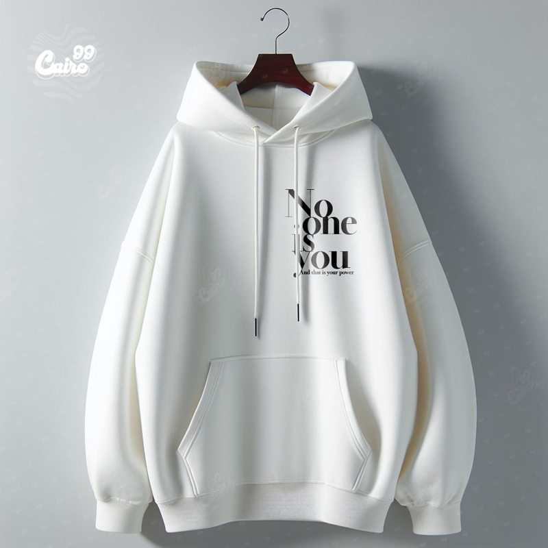 No one is you هودي  اوفر سايز قطن باللون الابيض