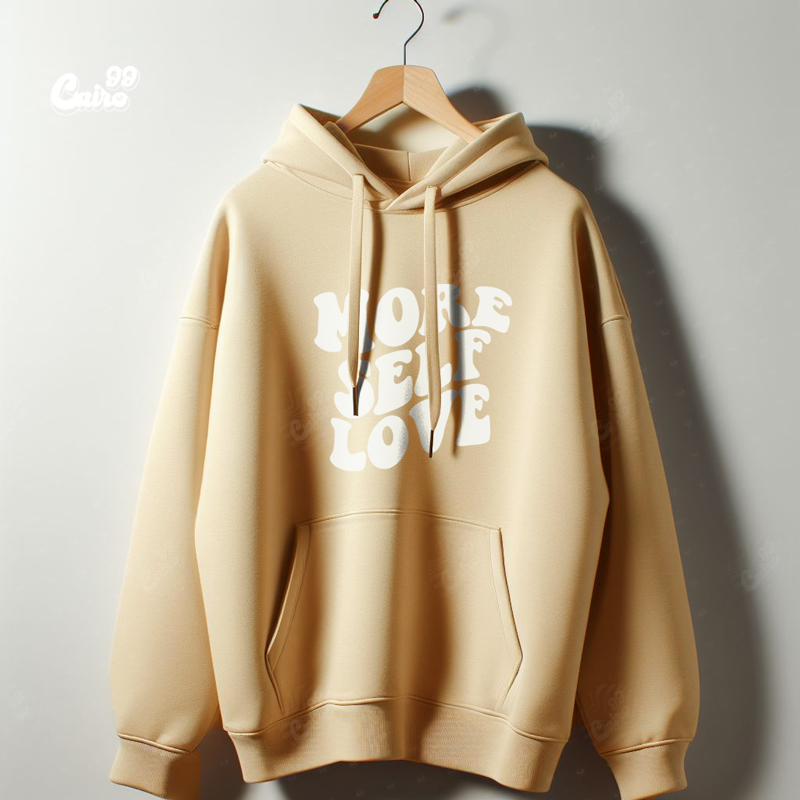 More Self Love  هودي  اوفر سايز قطن باللون البيج