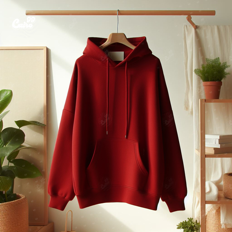 Look Mom I Can Fly هودي اوفر سايز قطن باللون  الاحمر