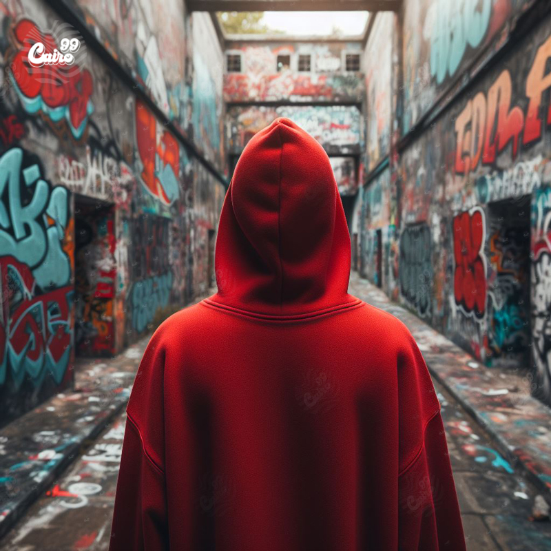 Soul King Brook هودي اوفر سايز قطن باللون الاحمر  