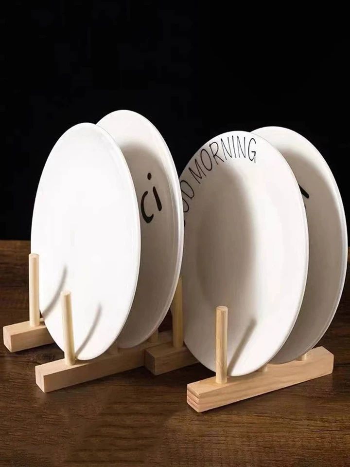 حامل اطباق  خشبي مكون من فتحتين لحمل وتجفيف الأطباق والأكواب