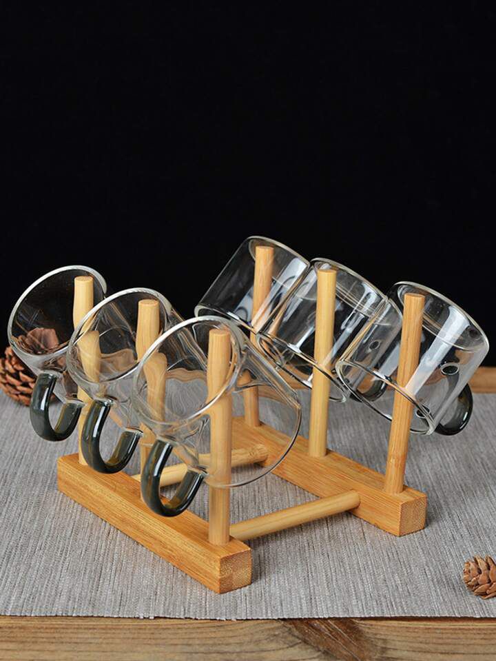 حامل اطباق  خشبي مكون من فتحتين لحمل وتجفيف الأطباق والأكواب