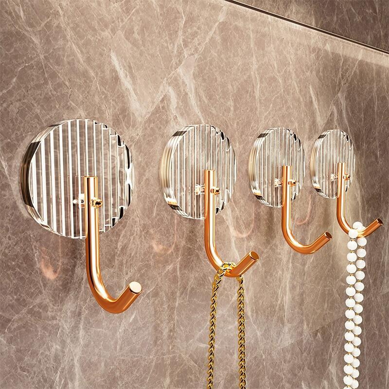 هوك شماعة شفاف في جولد 4 قطع لتعليق الملابس وادوات الحمام والمطبخ بلزق دبل فيس