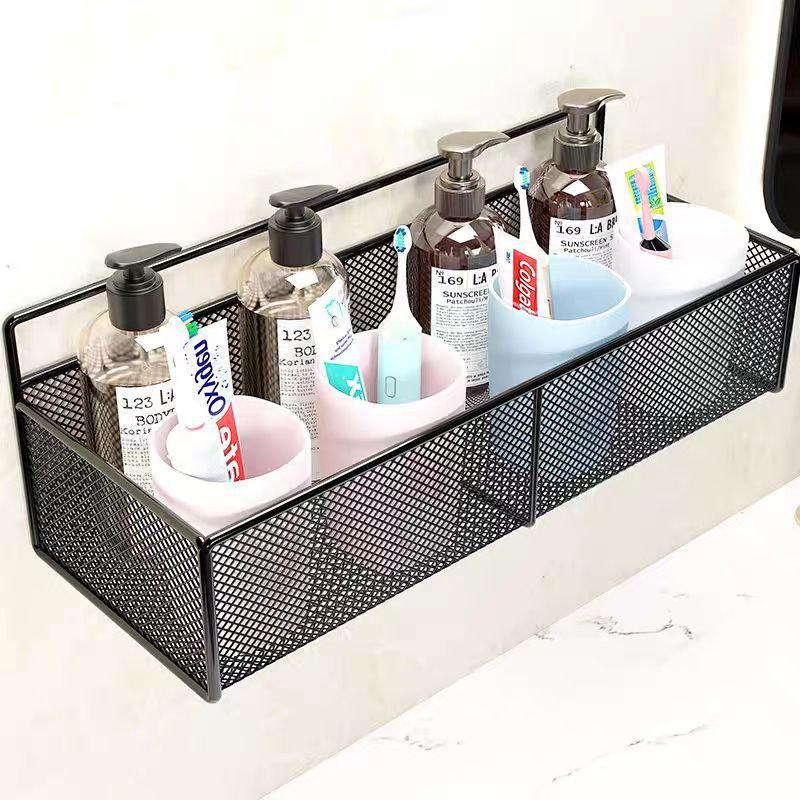 رف معدني شبك لحمل وتنظيم أدوات المطبخ والحمام كالشامبو والشاورو الزيت والخل