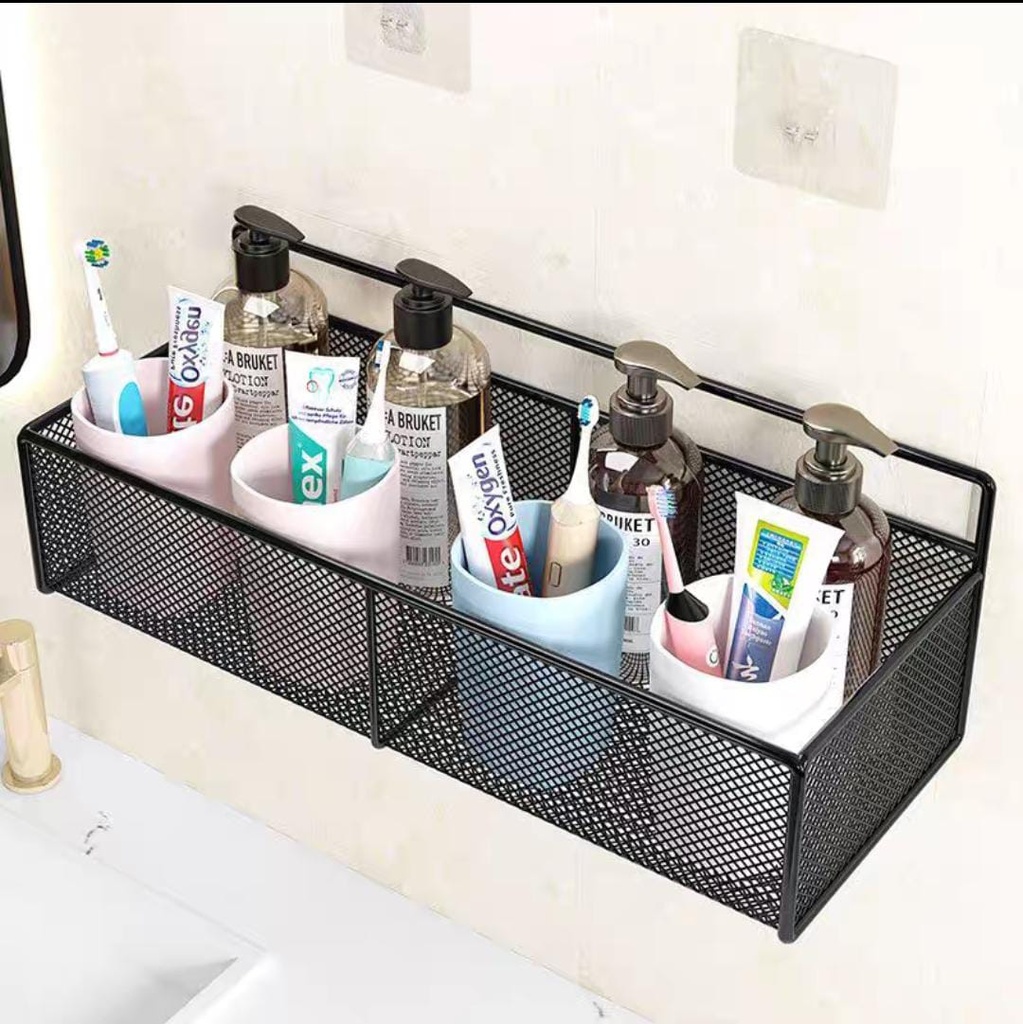 رف ومنظم معدن لحمل ادوات المطبخ والاسكين كير والشامبوهات مزود بهوك دابل فيس قوي