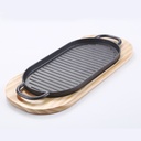 طاسة جريل من حديد الزهر مقاس 37 سم لشوي الاستك والخضار السوتية مع صنية خشب لتقدمها علي السفرة