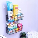 رف 2 دور معدن لحمل وتنظيم ادوات المطبخ والحمام مزود بهوك دبل فيس