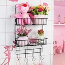 رف معدن 2 دور قابل للفك و التركيب مزود ب 4 هوك لحمل و تنظيم ادوات المطبخ و الحمام