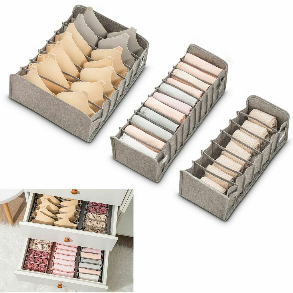 منظم أدراج لتنظيم الملابس الداخلية والجوارب وربطات العنق قماش 3 قطع قابل للطي