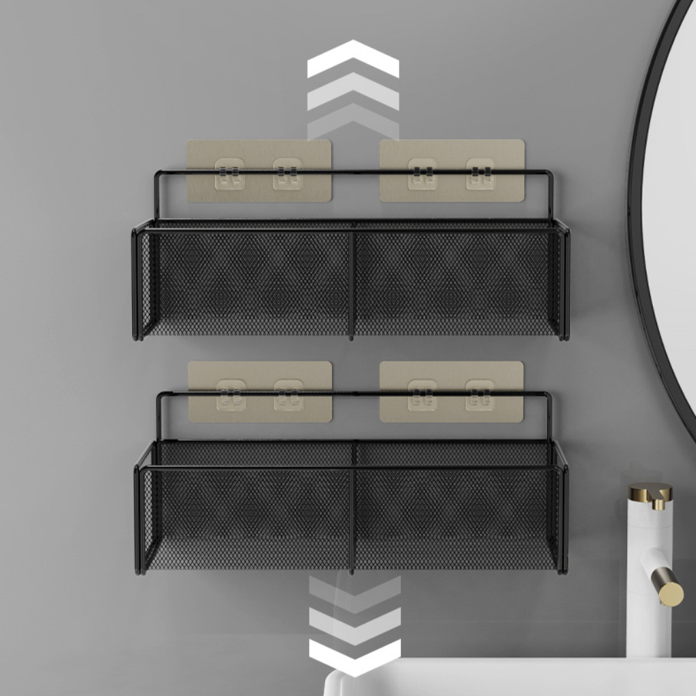 رف معدني شبك لحمل وتنظيم أدوات المطبخ والحمام مزود بدبل فيس قوي لسهولة التعليق