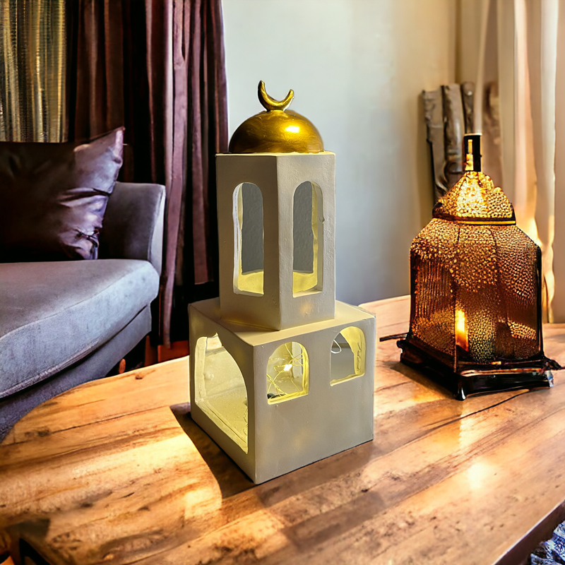 فانوس مرحب يا هلال مضئ علي شكل مسجد من الجبس