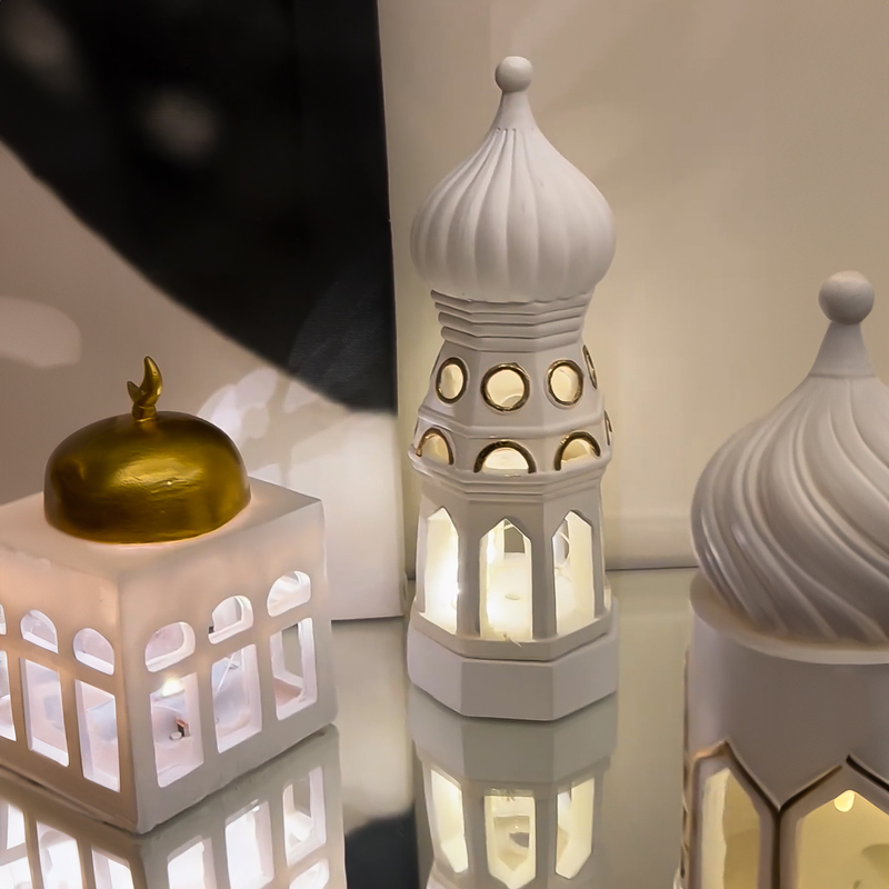 فانوس مرحب مرحب يا هلال مضئ شكل مئذنة من الجبس