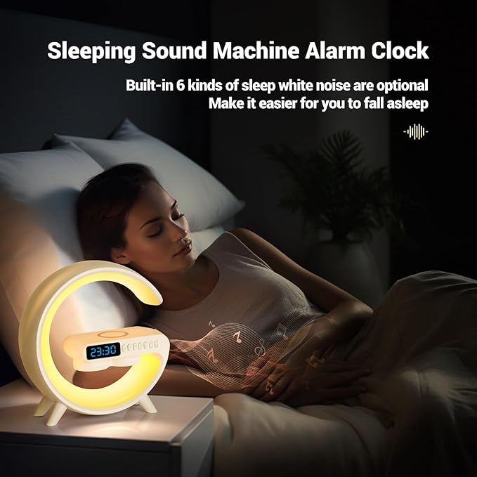 اباجورة 6*1متعددة الاستخدامات ( اضائة متعددة الالوان و ساعه رقمية و مكبر صوت و شاحن لاسلكي و ساعة و  منبه) لغرفة النوم و المعيشة و لاجواء هادئة