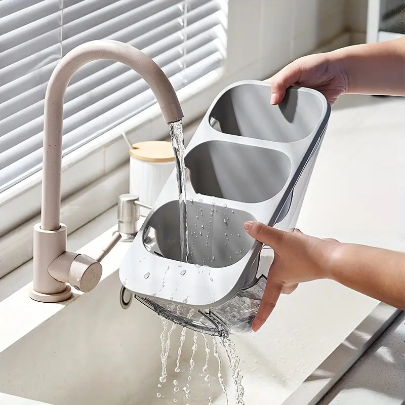 حامل ومنظم معالق بلاستيك  3 ادوار مع مصفاة لترتيب ادوات المطبخ بسهولة