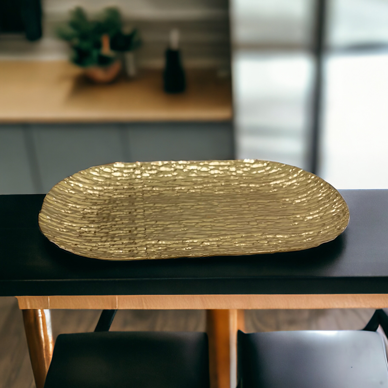 صينية جولد متعرجة لحمل وتقديم الفواكه والحلويات والكحك والمكسرات للضيوف