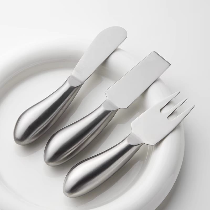 طقم سكاكين 3 قطع ستاليس ستيل لتقطيع الجبن والزبدة والكيك  بمقبض مجوف