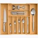 منظم ادراج خشبي مقسم 9 خانات قابل للتوسيع والتعديل لتنظيم المعالق والشوك والسكاكين لسهولة الرؤية والاستخدام