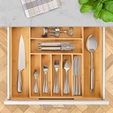 منظم ادراج خشبي مقسم 9 خانات قابل للتوسيع والتعديل لتنظيم المعالق والشوك والسكاكين لسهولة الرؤية والاستخدام