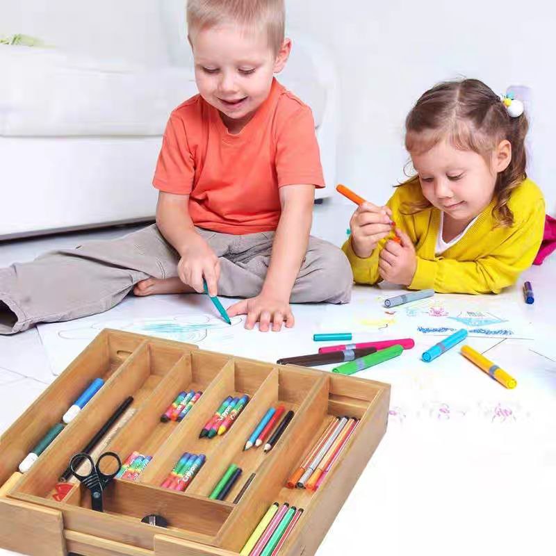 منظم ادراج خشبي مقسم 9 خانات قابل للتوسيع والتعديل لتنظيم المعالق والشوك والسكاكين لسهولة الرؤية والاستخدام