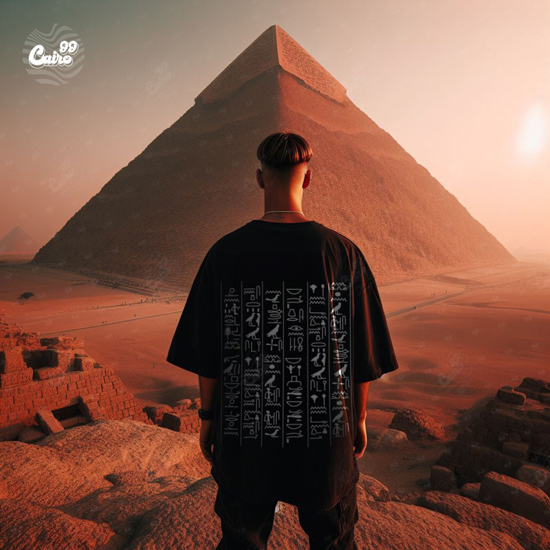 Pharaonic تيشيرت اوفر سايز قطن باللون الاسود