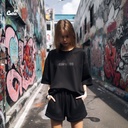 Back in Time تيشيرت اوفر سايز قطن باللون الاسود 