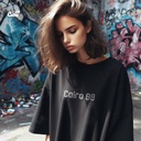 Blue Eye تيشيرت اوفر سايز قطن باللون الاسود