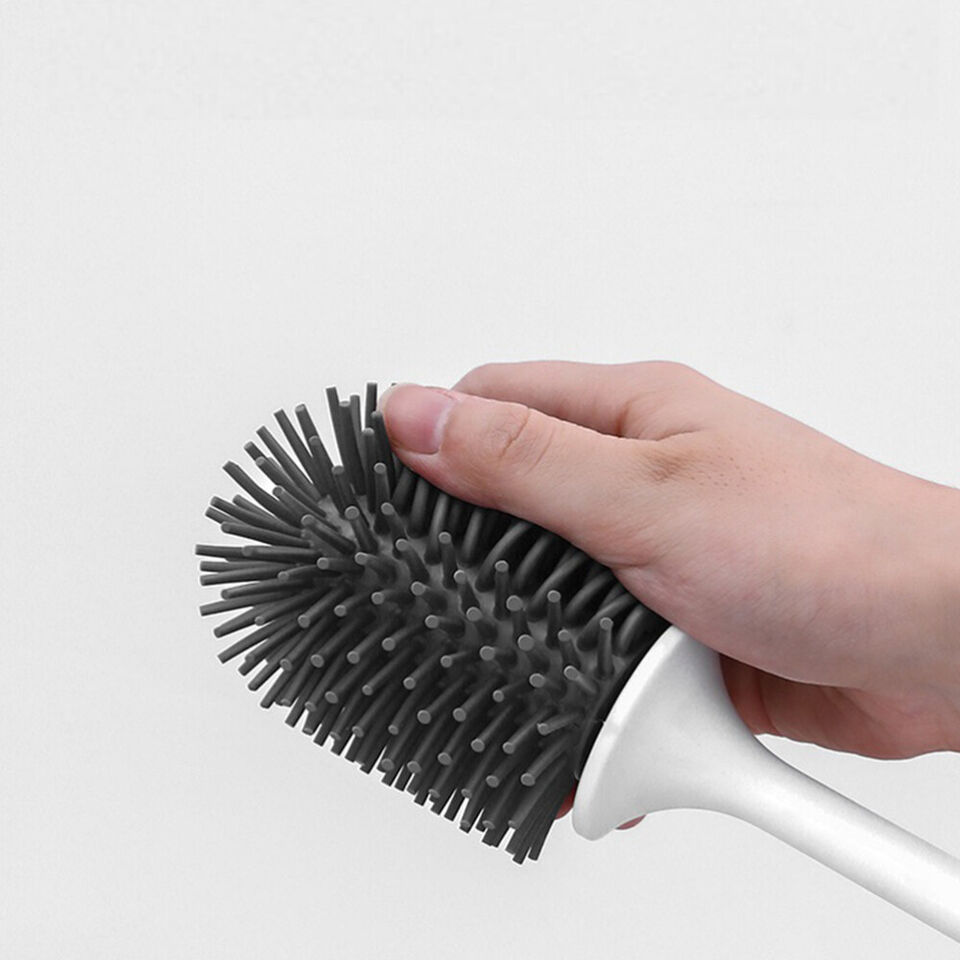 فرشاة تواليت سيليكون بقاعدة بفتحات لتصريف المياه مع لصق دبل فيس لتعليقه بسهولة