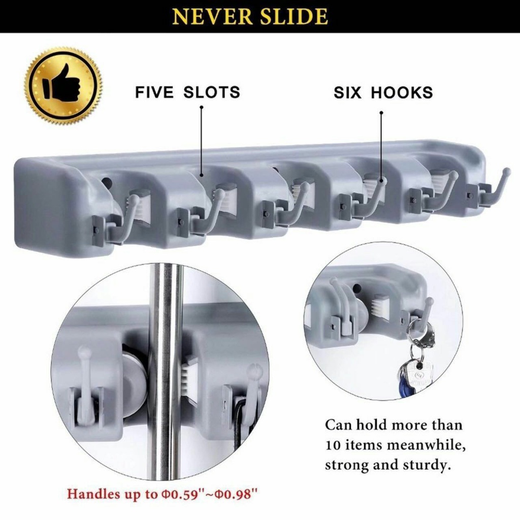 حامل مكانس  مزود بهوكات لتعليق الفوط او الجاروف او الفرش او مستلزمات التنظيف