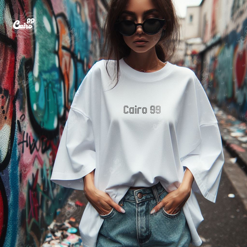 Cool Girl تيشيرت اوفر سايز قطن باللون الابيض