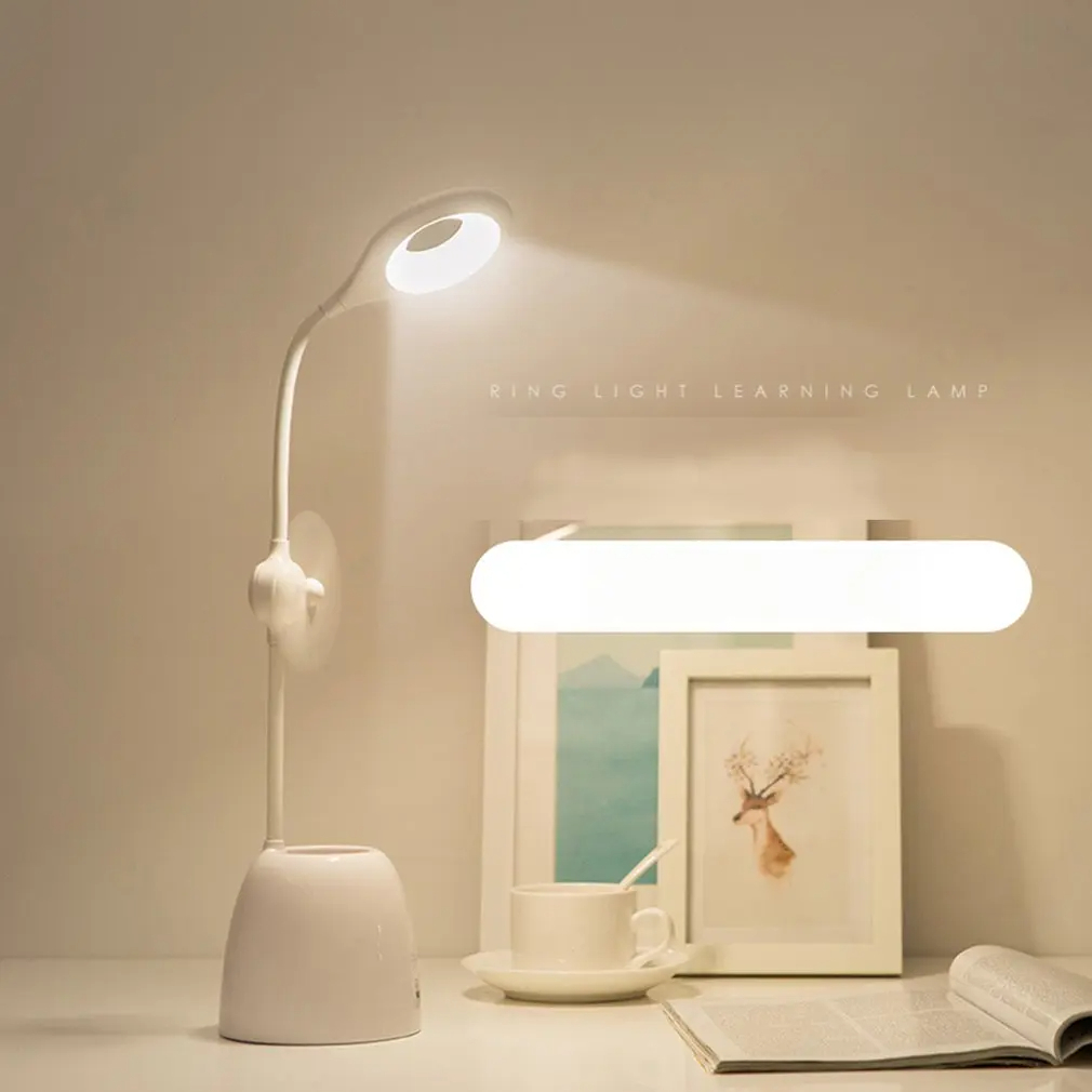 اباجورة مكتب تاتش 3 في 1 مزودة بمروحة ومقلمة تعمل بالشحن بيو اس بي