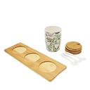 طقم برطمانات ملامين 3 قطع بحامل خشبي ومعالق للتوابل والشاي والسكر