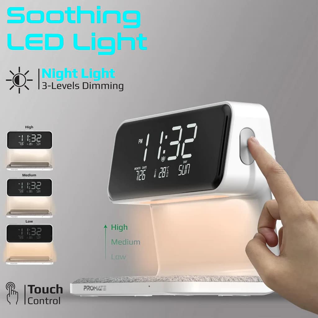 شاحن وايرلس وساعة منبة ومصباح ليلي بقوة 15 وات