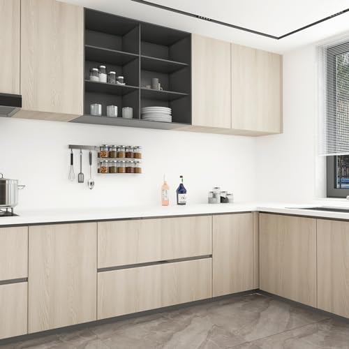 رول استيكر لاصق شكل خشبي لتجديد ديكور المطبخ باللون البيج الفاتح