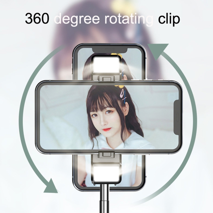 سيلفي ستيك دوار مع ترايبود قابل للتمدد واضاءة للتصوير يعمل بالبلوتوث