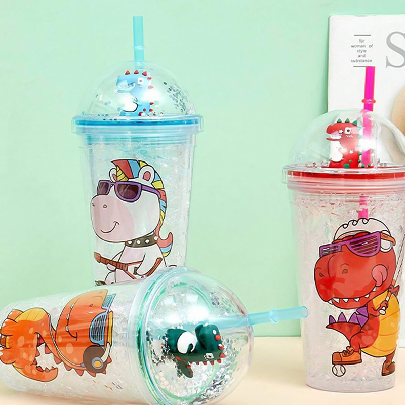 مج اكليريك 500 مللي بشاليموه مناسب للمشروبات المثلجة مزين باشكال كرتونية