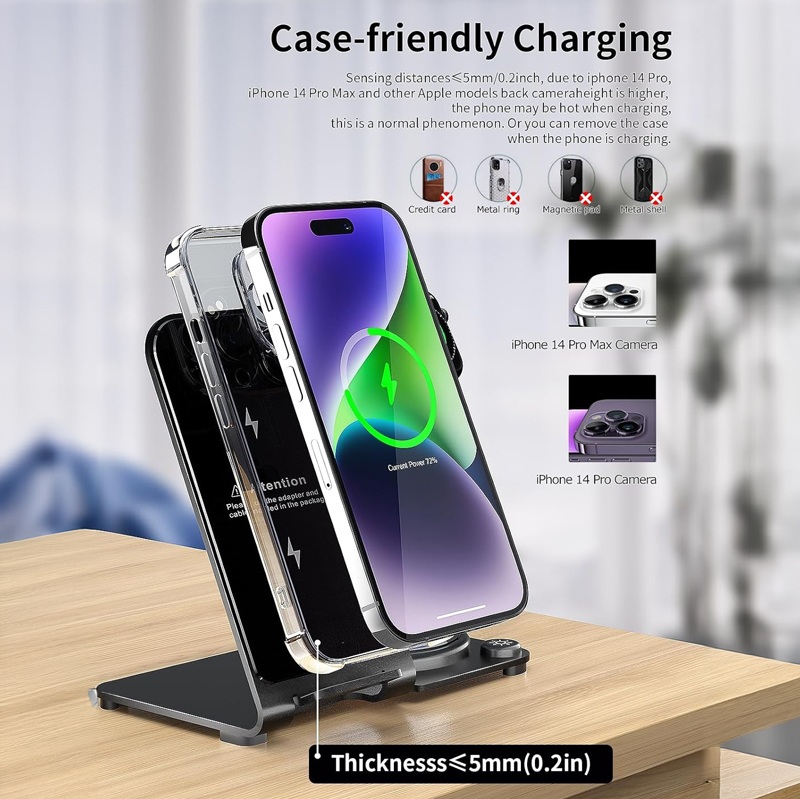 شاحن لاسلكي سريع 3 *1 لشحن الموبايل والايربودز والساعة الرقمية بقوة 15 واط